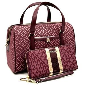Michael Kors Medium Travel Duffle Satchel Bag & Continental Wallet Ox Blood